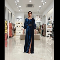 Robe de soirée kaftan longue en velours de luxe, coupe trapèze, style modeste, collection 2025 |   Abaya Jalabiya de style du Golfe |   Perles de couleurs personnalisées, faible MOQ