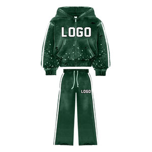 Ensemble sweat à capuche zippé et pantalon de survêtement évasé personnalisés pour l'hiver Regular Fit Acid Wash Heavyweight Tracksuit pour hommes - Product Image 3