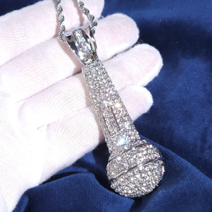 Pendentif microphone serti de diamants en moissanite, argent sterling 925, hip hop, rappeur, bijoux de luxe - Product Image 1