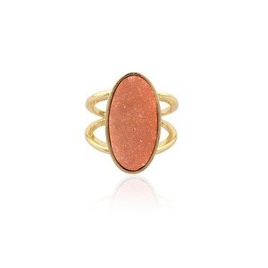 Anillo ajustable chapado en oro de 18k con drusa de azúcar brillante, forma ovalada, piedra preciosa natural, joyería artesanal de moda para regalos de boda. - Product Image 1