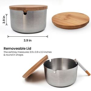 Cendrier en bois en acier inoxydable Comptoir de table Cendrier à cigarettes pour hôtel Restaurant Home Office Intérieur Extérieur Vente en gros - Product Image 2