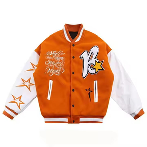 Logo personnalisé laine chenille broderie Baseball Letterman vestes pour hommes Vintage blanc Orange cuir manches universitaire formelle - Product Image 1