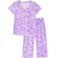 Ensemble de pyjama 2 pièces pour femme en jersey 100% coton, imprimé avec logo sur le devant, doux, respirant et à séchage rapide, pour le printemps/l'automne