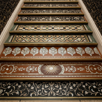 Escalier en marbre écologique avec incrustations, marches étanches, design moderne, durable, incrustation décorative en pierre