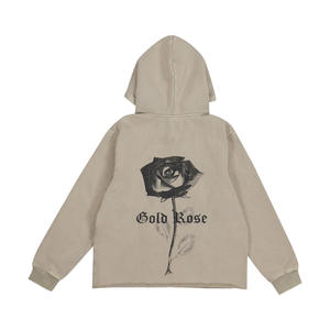 High Quality Custom Cut Edge Embroidery Pullover <b>Cotton</b> Blended Hooded Street Wear <b>Raw</b> Hem Hoodie - Product Image 2