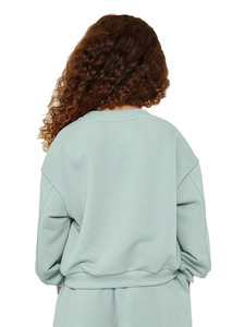 Ensemble de survêtement en coton bleu clair pour filles, manches longues, col rond, coupe ample décontractée avec poches latérales, tenue de printemps - Product Image 4
