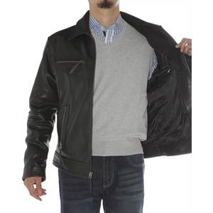 Veste d'hiver en cuir noir pour hommes, Logo brodé personnalisé OEM, prix de gros, veste en cuir noir pour hommes - Product Image 2