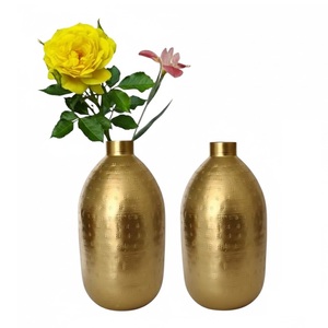Modern Gold And Silver Metal Flower <b>Vase</b> Set Of 2 Dual <b>Textured</b> Hammered Aluminium Iron Home Decor Table <b>Vases</b> For Living Room - Product Image 6