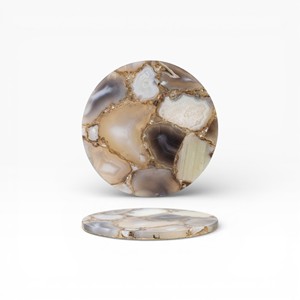 Sous-verres ronds en agate naturelle avec motif de mosaïque de cristal brun terreux beige pour une salle à manger élégante - Product Image 1