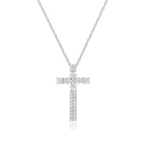 JEWELSPAARK 1.07 Ct Baguette Cut Natural Diamond <b>Cross</b> Pendant Necklace Sterling Silver Religious Christian Style for Wedding - Product Image 3