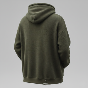 Sudadera con Capucha de Invierno para Hombre, Personalizada, de Felpa Verde Oliva de 360 g/m², Estilo Urbano Desgastado, Corte Regular, con Orificios para los Pulgares - Product Image 2