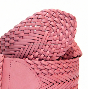 Cinturón de Cuero Genuino Trenzado Rosa de 50 mm de Ancho con Logotipo Personalizado para Mujer, Hebilla de Aleación, Cinturón de Vestir a la Moda - Product Image 6
