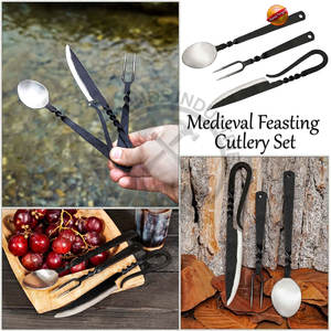 Ensemble de couverts médiévaux tendance, forgés à la main, en acier inoxydable 430, ensemble de couverts médiévaux, ensemble d'ustensiles de table médiévaux - Product Image 3