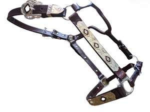 Halter de equitación inglés de cuero Premium de alta calidad con herrajes chapados en plata fina pesada Productos de caballo combinados en blanco y negro - Product Image 2