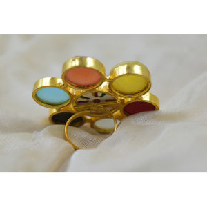 Anillo de piedra de Latón chapado en oro vintage con chapado en oro de 18 quilates y anillos de joyería de moda de piedras preciosas de colores - Product Image 4