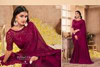 Sari en soie satinée avec broderie traditionnelle et pierres, pour femmes, tenue de soirée, look mariage, taille unique, fabriqué en Inde