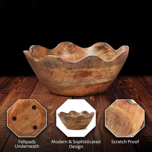 Bol en bois décoratif festonné personnalisé en usine salade de bois fruits servant bol en bois de mangue par l'artisanat en croissant - Product Image 2