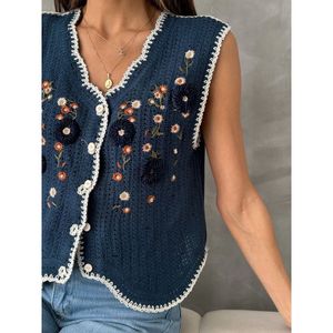 Chaleco Bordado Azul Marino para Mujer Topshow, Producto de Venta al Por Mayor - Product Image 2