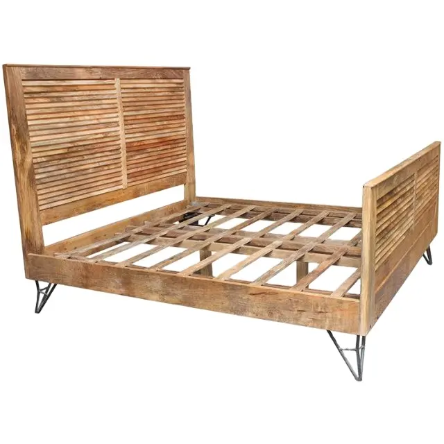 Shutter Collection Designer Natural Finish Bedroom Wooden Bed Manufacturer Home Wholesale Furniture