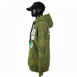 Sweat à capuche pour femme en coton polyester molletonné lourd 300 GSM, lavage à l'acide, vert olive, look vintage, logo personnalisé, sweat-shirts basiques - Product Image 3