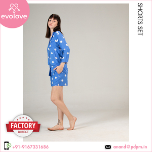 <b>Women's</b> 100% Rayon Blue Button-Down Sleepwear Loge Set 2-Piece Pama <b>Shorts</b> Plus Size Dress <b>for</b> Home Use Summer Wholesale Supply - Product Image 2