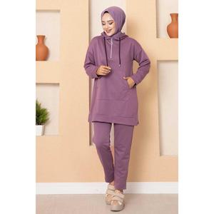 Ensemble de survêtement modeste avec demi fermeture éclair violet - Product Image 4