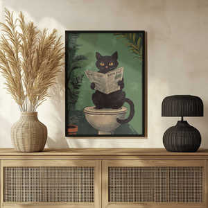 Gato Leyendo un Periódico en el Inodoro con Base de Lona, Diseño Impreso Digital - Product Image 3