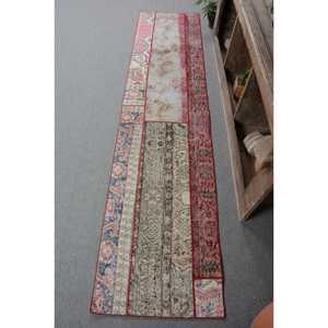Tapis Vintage en Laine Turque de 21X89 pieds, Rouge, Beige, Fait à la Main, Grande Surface, Rectangle, Patchwork Abstrait, Latex, 10mm, Couloir - Product Image 1