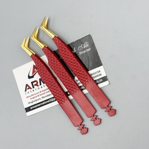 Pince à épiler professionnelle de volume de vente chaude pince à épiler d'extension de cils de coupe de fleur de CNC enduit rouge avec logo personnalisé - Product Image 3