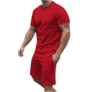 Nueva Llegada Hombre Ropa Deportiva Gimnasio Casual Camisa Sólida Hombres Pantalones Cortos 2 Piezas Traje Venta al por mayor logo Bordado Hombres Camiseta Conjunto - Product Image 5