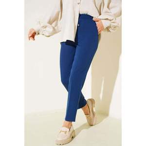 Women's Breathable <b>Elastic</b> <b>Waist</b> Skinny Leg Indigo <b>Palazzo</b> <b>Pants</b> with Rope Detail Mid <b>Waist</b> Casual Wrinkled Trousers - Product Image 1