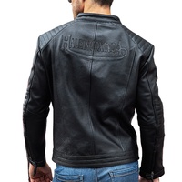 Jaket Bomber Kulit Asli Hitam Kustom OEM Laris Manis, Jaket Kulit Asli Pria, Jaket Biker Grosir