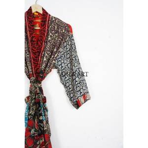 Summer Wear Elegant Silk Sari Kimono Robe Vintage Indian Handmade Soft Sleepwear for Women - Product Image 3