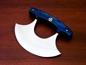 Couteau Ulu d'Alaska en acier au carbone 12c27, fourreau en cuir, manche en bois Pakka forgé sur mesure, fabrication artisanale, OEM, professionnel, ambidextre - Product Image 4