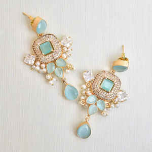 Long Statement 18K Gold Plated Bridal Jewelry Drop Earrings Trendy Crystals With Zircon Bulk Wholesale <b>Brass</b> Material <b>Jewellery</b> - Product Image 5