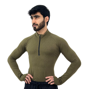 Custom logo Half Zip <b>Gym</b> <b>Shirt</b> High Quality Polyester Spandex Activewear Zip <b>Compression</b> Long Sleeve <b>Shirt</b> for Men - Product Image 5