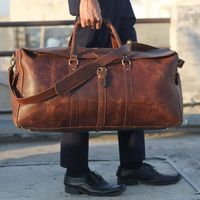 Elegante bolso de lona de cuero de grano completo para hombre, bolso de fin de semana de cuero genuino marrón, bolso de viaje nocturno, regalos personalizados para él
