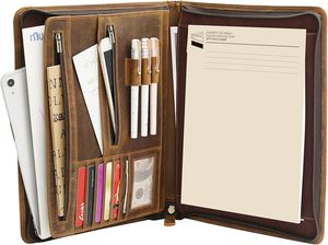 Cá nhân nâu da danh mục đầu tư chất kết dính 3 vòng padfolio điều hành Folio zippered khắc thư mục Organizer Quà Tặng tùy chỉnh người đàn ông - Product Image 2