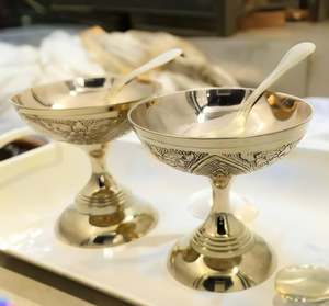 ชามขนมหวานทองเหลืองแท้ งานฝีมือ ถ้วยไอศกรีม สำหรับโรงแรมและตกแต่งบ้าน ปลอดภัยสำหรับอาหาร ชามเสิร์ฟโลหะ - Product Image 2