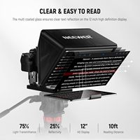 NEEWER Basics X12B Téléprompteur en alliage d'aluminium réglable en hauteur 12 pouces pour iPad, tablette, téléphone, appareil photo reflex numérique, sans assemblage, télécommande et application