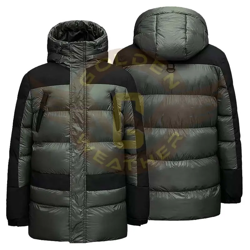 OEM Warm Hooded Bubble Padded Quilted Custom Logo Winter coats Long Men Puffer Jacket stand collar removeable hood