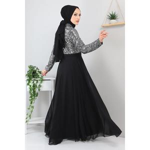 <b>Silver</b> Evening <b>Dress</b>-MSW8940 Scoop Neck Natural Waist A-Line Casual Crocheted Tiered Draped Floor-Length Maxi 100% Polyester - Product Image 5