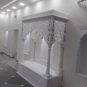 Temple luxueux fait à la main de qualité supérieure avec incrustations de marbre, couleur blanche, pierre naturelle lourde pour la décoration de la maison, article cadeau - Product Image 1