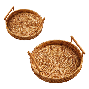 Elegant Handwoven RATTAN <b>TRAY</b> FRUIT STORAGE <b>BASKET</b> Wholesale Decorative <b>Tray</b> for Export Market Vietnam Crafts - Product Image 1