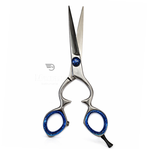 Ciseaux de coiffure professionnels en acier inoxydable, ciseaux de barbier, outil de coiffure de salon avec étui en cuir, manche bleu, qualité supérieure - Product Image 5