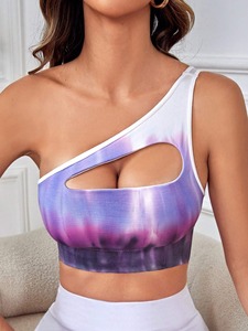 Tops de yoga sans couture sur mesure avec logo personnalisé, vêtements de sport, course en plein air, brassières de sport à une épaule pour femmes, taille plus - Product Image 2