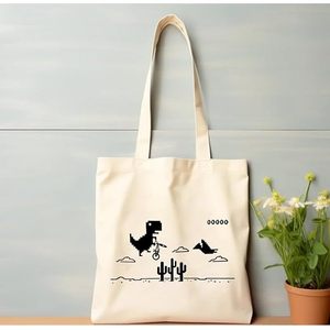 Sacs fourre-tout en toile de coton avec impression de logo noir, motif T-Rex Dino cool, sacs fourre-tout écologiques, sacs de courses durables - Product Image 1