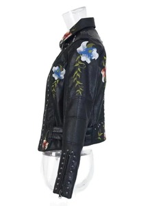 Otoño Invierno estampado Floral bordado Faux cuero chaquetas mujeres High Street Moto remache negro Punk prendas de vestir exteriores Biker abrigos - Product Image 4