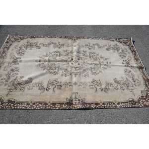 พรมตุรกีวินเทจ ขนาด 4.7x7.9 ฟุต สีเบจ ลายดอกไม้ ทำจากขนสัตว์ - Product Image 3