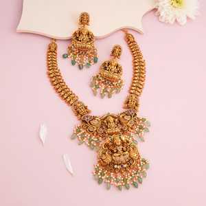 Antique Vintage Short <b>Necklace</b> 191667 Gold Plated Zinc Alloy <b>Ruby</b>-Green Zircon Beads Wedding Gift Women's Fine Jewelry Set - Product Image 2